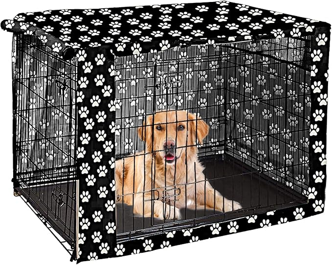 Pethiy Dog Crate Cover Durable Polyester Pet Kennel Cover Universal Fit for Wire Dog Crate - Fits Most 42 inch Dog Crates - Cover only-Black-42