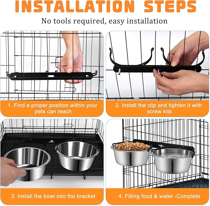Dog Crate Water Bowl No Spill, ShineMe Dog Food and Water Bowl Set Mountable, Hanging Feeding Bowls for Dogs Cage - 28oz Crate Bowls for Small & Medium Dogs, Cats, Pets