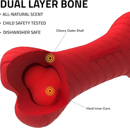 Playology Dog Toys | Dual Layer Bone Durable Chew Toy Bone for Dogs | Jumbo Beef Scented Toy - Easy to Clean and Made from Non Toxic Materials