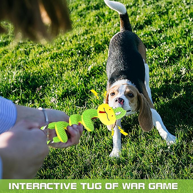 Squeaky Dog Toys, Chew-Resistant Dog Rope Toy with Squeaker & Crinkle Paper, Interactive Squeaky Tug of War Doggie Toy, Dog Toys for Small, Medium, and Large Dogs Daily Companionship