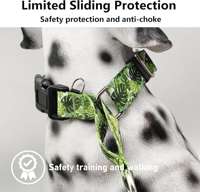 Dog Collar Martingale with Buckle Adjustable Nylon Tropical No Pull Anti Escape Training Dog Collars (Palm Leaf, Small)