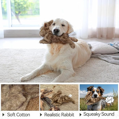 ALL FOR PAWS Rabbit Squeaky Doy Toy, Bunny Dog Toy for Medium Large Breed, Puppy Fetch Toy with Squeaker, Plush Chew Dog Toy, Classic Brown Rabbit-L