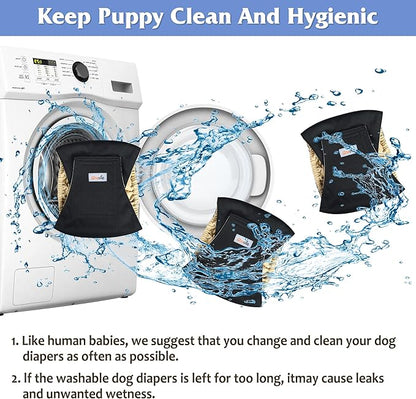 5 Pack Dog Diapers Male Reusable, Premium Belly Bands for Male Dogs, High Absorbing Dog Pee Wraps for Doggie in Incontinence or Excitable Urination and Training Black S