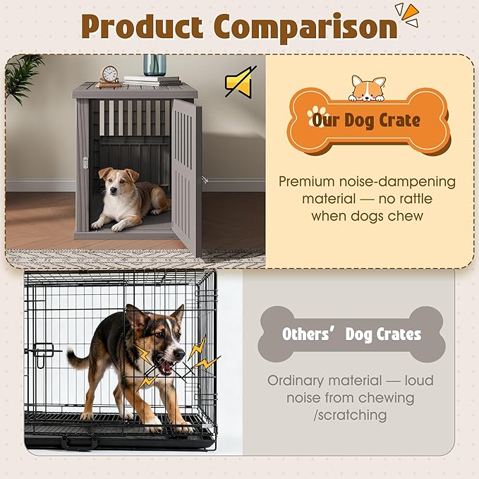 Bifanuo Dog House 30-Inch Dog Crate Furniture, Heavy Duty Dog Crate for Small Dog, Lockable Indoor Outdoor Dog Kennel & End Table, Decorative Plastic Pet Cage (Grey)