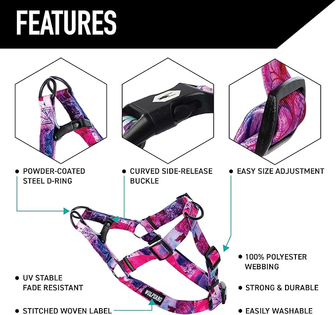 Wolfgang Heavy Duty Adjustable Dog Harness, Pull-Tested to Over 800 lbs for Walking & Training, Daydream Print, Medium