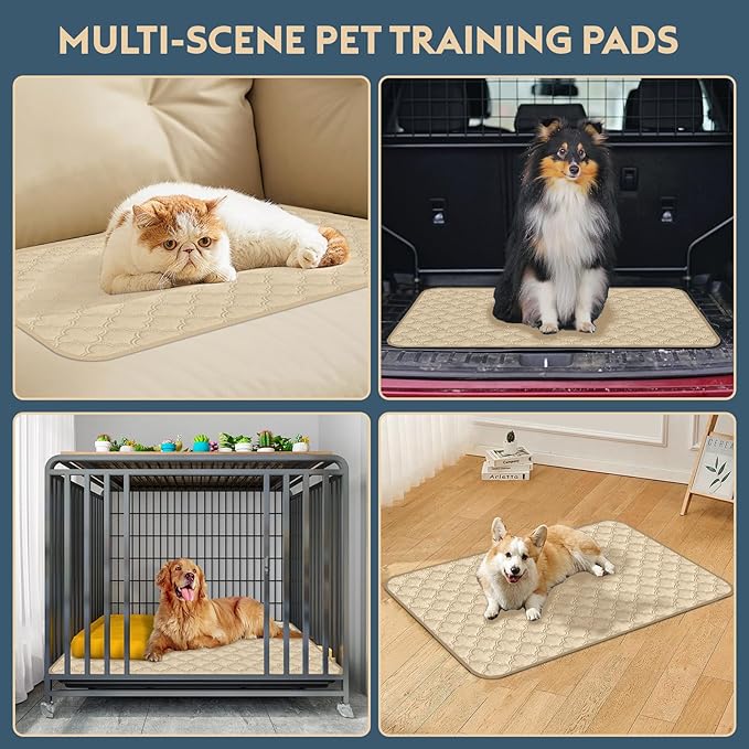 FunFurry Washable Guinea Pig Cage Liner - 4 Pack Reusable Washable Pee Pads，Waterproof Guinea Pig Bedding for Small Animal - Rabbit Bunny Hamster Puppy (Cream, 12" X 12" - 4 Pack)