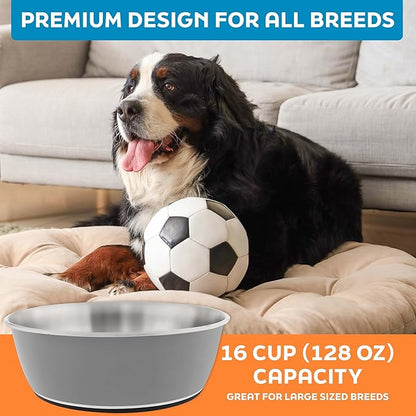 Master Pet Supply Stainless Steel Dog Bowls Set of 2 (128 Oz Each) with Non-Slip Rubber Base - Graphite - Basic Dog Food Bowl Water & Food Bowls for Small Medium Large Dogs & Cats, Metal Dish