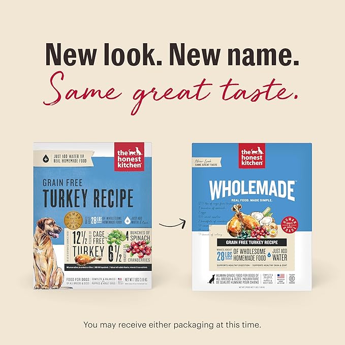 The Honest Kitchen Human Grade Wholemade™ Dehydrated Dog Food, Grain Free Dog Food, Turkey, 7 lb (makes 28lbs)