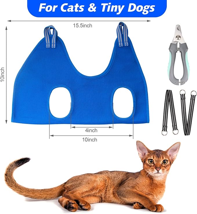 ATESON Pet Grooming Hammock Harness for Cats & XS Small Dogs, Dog Sling for Cutting Nails, Dog Hanging Holder Hanger for Nail Trimming with Nail Clippers, Nail File, Scissors