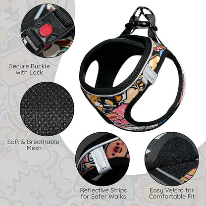 BELLA & PAL Step in Vest Harness for Small and Medium Dogs, No Pull Small Dog Harness with Leash Set, Comfortable Air Mesh Dog Vest Harness with Reflective Strip (Cuddle Club, XS)