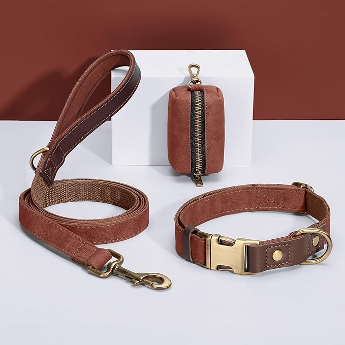 Didog PU Leather Dog Leash for Small Dogs 4.5ft, Soft Padded Handle Dog Leashes for Medium Size, Walking and Training Leashes Faux Leather for Large Pet,Reddish Brown