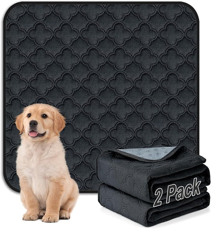 FunFurry Washable Pee Pads for Dogs - 2 Pack Reusable Waterproof Puppy Training Pads, Super Absorbent with Dog Paw Shape Non-Slip Backing (Dark Grey, 36" X 41")