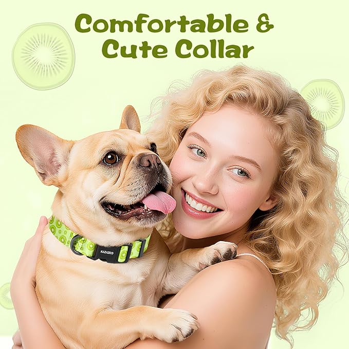 Kazazoo Dog Collar Cute and Soft Nylon Puppy Collar for Boy and Girl, Adjustable Dog Collars for Small Medium Dogs, Kiwi Fruit-XS