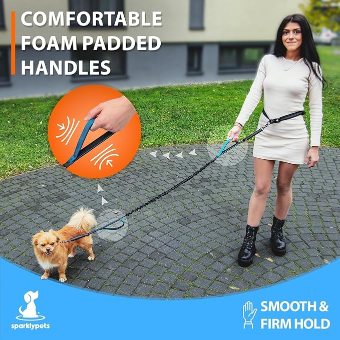 SparklyPets - Hands Free Dog Leash with Reflective Stitches - Waist Leash for Dog Walking, Hiking, Training, Jogging, Canicross, Running - For Small Dogs