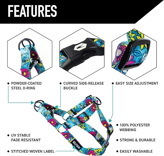 Wolfgang Heavy Duty Adjustable Dog Harness, Pull-Tested for Walking & Training, LazyDaisy Print, Large