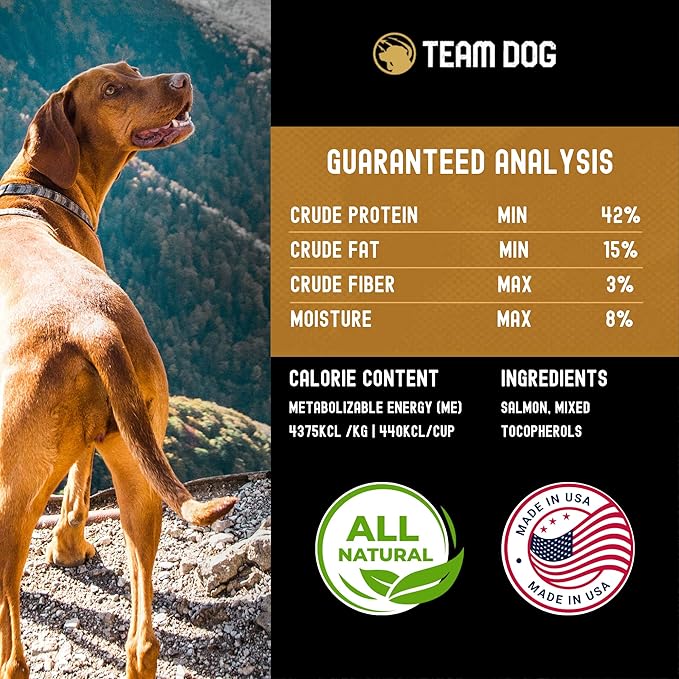 Team Dog Freeze Dried Salmon Dog Treats for Training | Healthy Gluten Free, Grain Free Dog Treats | No Added Fillers, Flavoring or by-Products | for All Breeds & Sizes | 5 Oz Salmon Bites