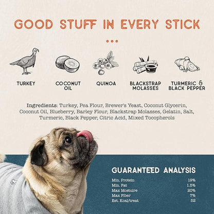 Dog Treat Naturals Superfood Sticks, Turkey & Blueberry, 10oz Bag | Dog Chew Sticks | All-Natural, Pet Training Treats | Joint-Skin-Coat Health | USA Made