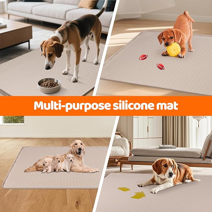 Pee Pads for Dogs, 34" x 22" Extra Large Reusable Silicone Mat, Washable Puppy Training Pads for Potty Training, Non-Slip, Leak-Proof, Indoor Floor Protection (Khaki)