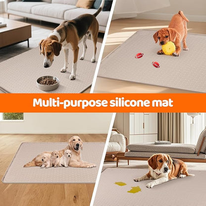 Pee Pads for Dogs, 34" x 22" Extra Large Reusable Silicone Mat, Washable Puppy Training Pads for Potty Training, Non-Slip, Leak-Proof, Indoor Floor Protection (Khaki)