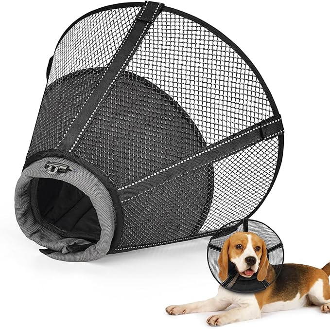 Dog Cone Collar to Stop Licking: Soft Mesh Recovery Collar After Surgery with Detachable Pad, Elizabeth Cone Alternative for Large Medium, Small Dogs, Normal Eating and Drinking (XL, Jet Black)