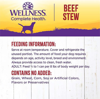 Wellness Complete Health Stew Adult Canned Wet Dog Food, Grain Free, Natural, Beef Recipe, 12.5 oz, Pack of 12 Cans