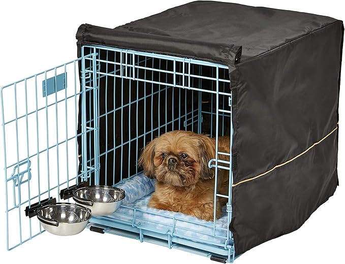 MidWest Homes for Pets Blue Fashion iCrate Starter Kit, 24-inch Dog Crate Bundle for Small Dogs, Includes Cage, Pet Bed, 2 Bowls and Privacy Cover