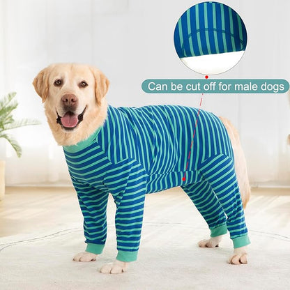 Yeapeeto Dog Onesie Surgery Recovery Suit for Large Medium Bodysuit Dogs Pajamas PJS Full Body for Shedding, Prevent Licking, Wound Protection, Cone Alternative… (Blue Green, 5XL)