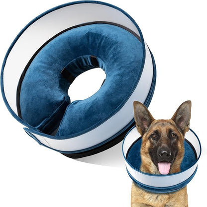 Inflatable Dog Cone, Soft Dog Cone Collar After Surgery for Alternative with Enhanced Anti-Licking Guard Shield Adjustable Detachable Cone Collar, Elizabethan Collar (XL, Blue)