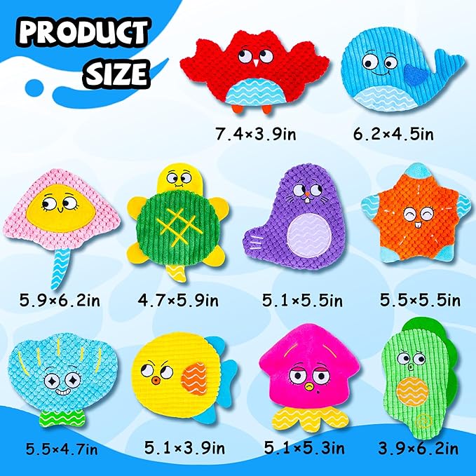 Squeaky No Stuffing Dog Toys 10 Pack,Crinkle Dog Toys for Small Medium Breed,Durable Plush Dog Toys,Cute Animal Stuffless Pet Toys,Interactive Puppy Teething Chew Toys for Entertaining