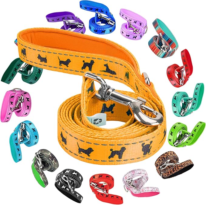 EcoBark Dog Leash - Soft & Reflective Yellow Comfort Leash with Padded Handle - Strong Durable Heavy Duty - Training and Pulling for Small, Medium or Large Dogs