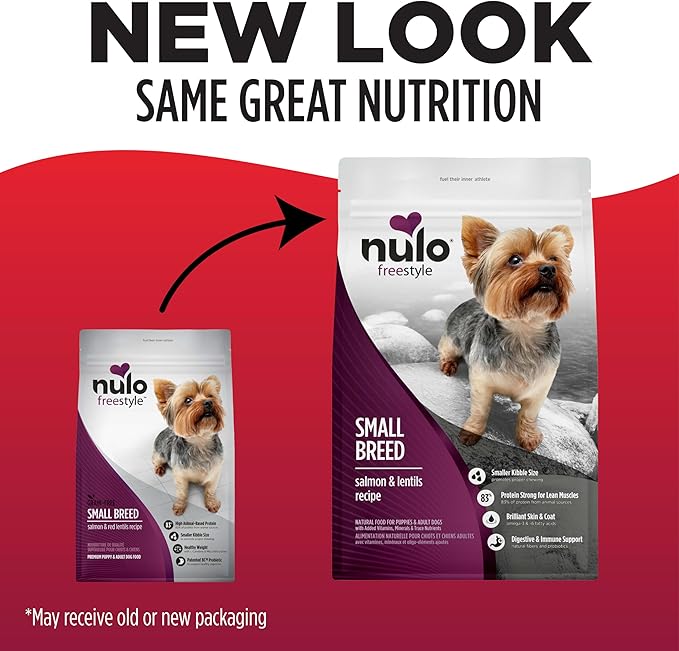 Nulo FreeStyle Small Breed Dog Food Dry - Salmon & Lentils, Puppy & Adult Grain Free Dog Food, Natural, High Protein, Smaller Sized Kibble with BC30 Probiotic for Healthy Digestion Support, 14lb Bag