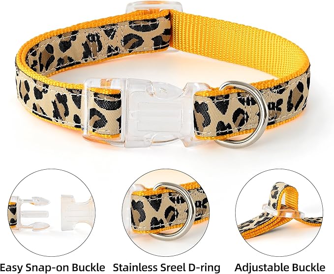 Mile High Life Leopard Dog Harness Collar Leash Set, Adjustable No Pull Dog Halter Harness for Small Breed Dogs, Easy Control for Training Walking (Yellow, M Chest 15"-21", Neck 13"-17")