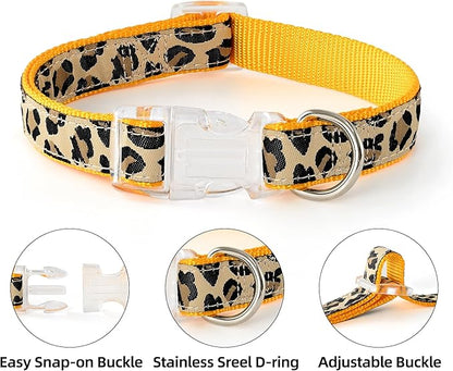 Mile High Life Leopard Dog Harness Collar Leash Set, Adjustable No Pull Dog Halter Harness for Small Breed Dogs, Easy Control for Training Walking (Yellow, S Chest 11"-18", Neck 10"-14")