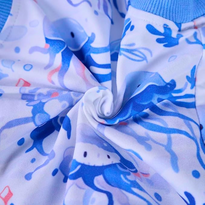 PetWarm Pet Recovery Suit for Female Dogs, Dog Surgery Suit, Cone of Shame Alternatives Bodysuit for Abdominal Affected Areas Sensitive Skin Areas, Dog Bodysuit, Marine Animal Patterns, Blue, XL