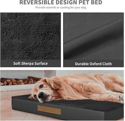 Orthopedic Dog Bed for Extra Large Dogs, XL Comfort Pet Mat for Large Sized Dog 44x32 Inch, Egg Crate Foam with Removable Washable Oxford Cover, Black