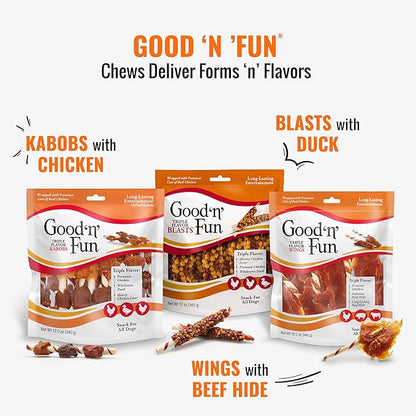 Good ‘n’ Fun Triple Flavor Wings Chews for All Dogs, 12 Ounces, Treat Your Dog to Long-Lasting Chews Made with Chicken, Pork Hide and Beef Hide