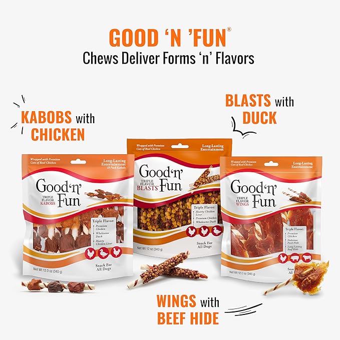 Good ‘n’ Fun Triple Flavor Ribs Chews for All Dogs, 8.4 Ounces, Treat Your Dog to Long-Lasting Chews Made with Beef Hide, Chicken and Pork Hide