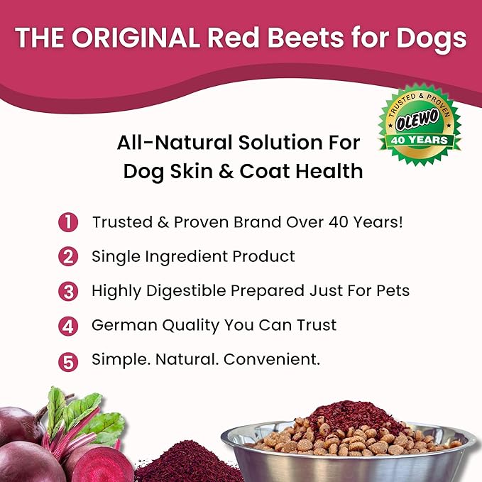 Olewo Original Red Beets for Dogs – Internal Support Dog Food Topper for Skin Sensitivity and Overall Balance, Prebiotic Fiber and Whole Food Nutrients, 2.2 lbs