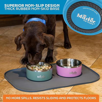 Master Pet Supply Stainless Steel Dog Bowls - 32 oz, Heavy Duty - True Blue, Double Wall Extra-Thick Insulated, Non-Slip Pet Water Bowl for Dogs, Cats & Pets, Anti Rust Metal, Dish Washer Safe