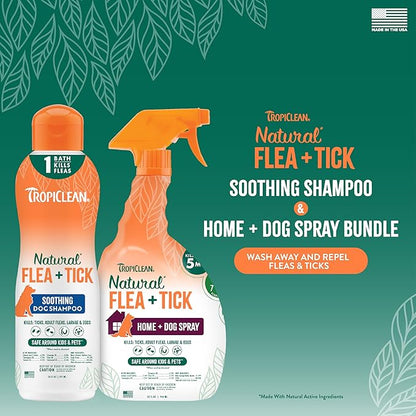 TropiClean Natural Flea & Tick Max Strength Shampoo & Bedding Spray Bundle, Dog Shampoo, Flea & Tick Treatment Protects & Repels - Made in USA