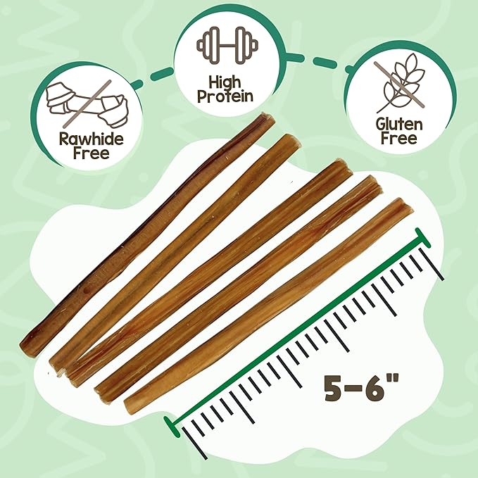 Nature Gnaws Extra Thin Bully Sticks for Small Dogs 5-6" (25 Count) - Long Lasting for Light Chewers and Puppies - Natural Beef Dog Chew Bones