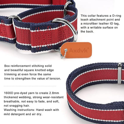 Martingale Collar 1.5 Inch Wide 1600D Extra Strong Anti Escape Nylon Dog Collar, No Pull Heavy Duty Dog Collar with 3-Color Stripe for Large to XLarge Dogs (XLarge, Army Green & Gray)
