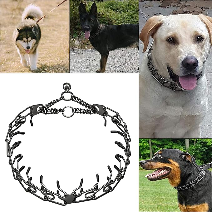 Stainless Steel Prong Pinch Collar for Dogs, Adjustable Training Collar with Quick Release Buckle for Small Medium Large Dogs (Silver, 26")
