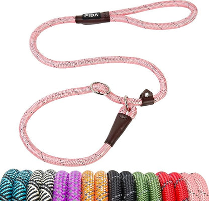 Fida Duarble Slip Leads for Dogs, 4 FT x 1/2" Heavy Duty Dog Loop Leashes, Comfortable Strong Rope Slip Leash for Small Dogs and Puppies, No Pull Pet Training Lead with Highly Reflective(1/2", Pink)