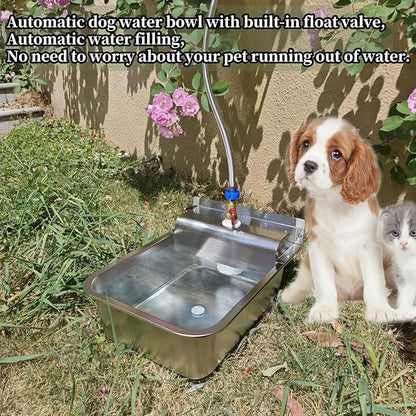 Small Automatic Water Dispenser for Dog,Automatic Fill,304 Stainless Steel with Drain Hole and 4 Support Spacers for Chicken, Ducks, Geese, Dog, Cat and Livestock