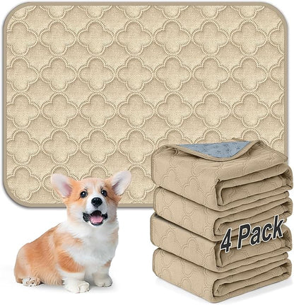 FunFurry Washable Pee Pads for Dogs - 4 Pack Reusable Pee Pads，Waterproof Puppy Pads，Pet Training Pads，Super Absorbent with Dog Paw Shape Non-Slip Backing (Cream, 18" X 24" - 4 Pack)