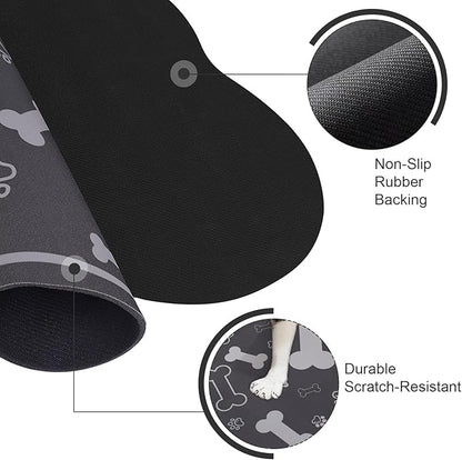 Voanos Dog Cat Food Mat,Rapid AbsorbentPet Feeding Mat, Bone Shaped Dog Placemat Water Bowl Mat with Rubber Backing,No Stains Dog Cat Food Mats Indoor, Pet Accessories Supplies 17""×29"" Dark Grey