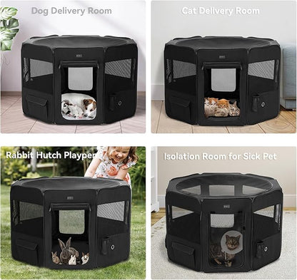 PETSFIT 45.5" Dog Playpen with Dual Zipper Doors –Sturdy Foldable Pet Playpen for Large & Medium Dogs with Removable Mesh Top and Leakproof Bottom