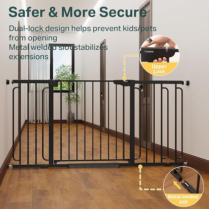 Cumbor Extra Wide Baby & Pet Gate Set, 29.7-51.5" & 36.6-64" Gates with Dual-Lock, Auto-Close, One-Hand Operation for Stairs, Hallways & Doorways