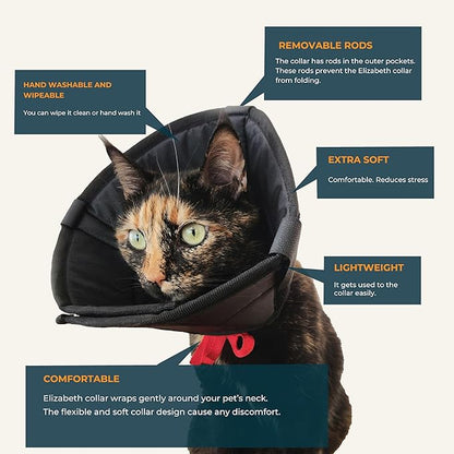 Dog Cone Collar Adjustable After Surgery, Protective Soft Dog Cone, Elizabethan Dogs Collar (Black, S Long [Neck Girth: 11.4"-14.2"])